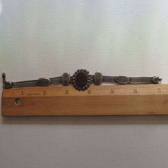 Deep Red Carnelian, 900 Silver 4 - Strand Chain Bracelet, Antique/Vintage - Picture 14 of 15